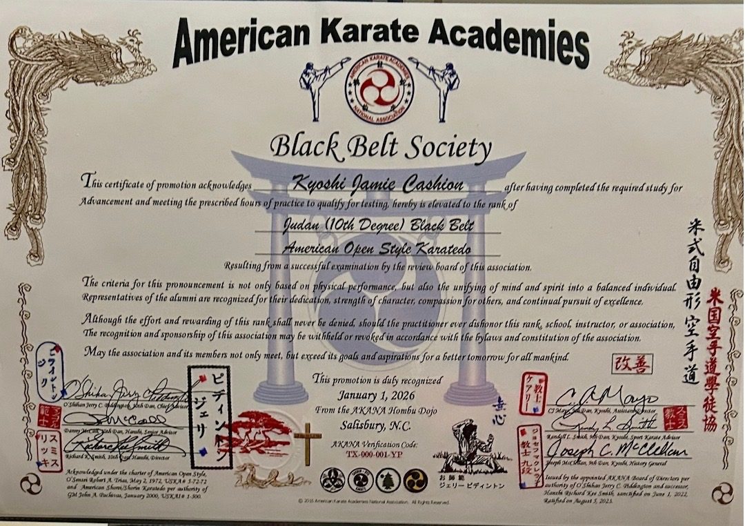 American Karate Academies Black Belt Society, Judan 10th Degree Black Belt